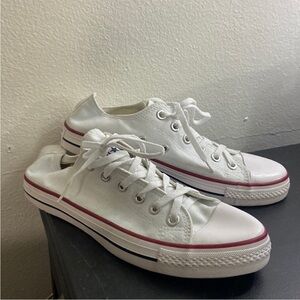 White Converse Sneakers with Red and Blue Accents